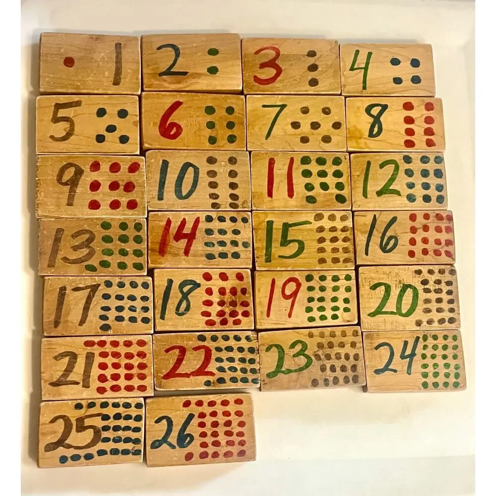 Wooden vintage homemade Alphabet A-Z & number 1-26 blocks numbers counting